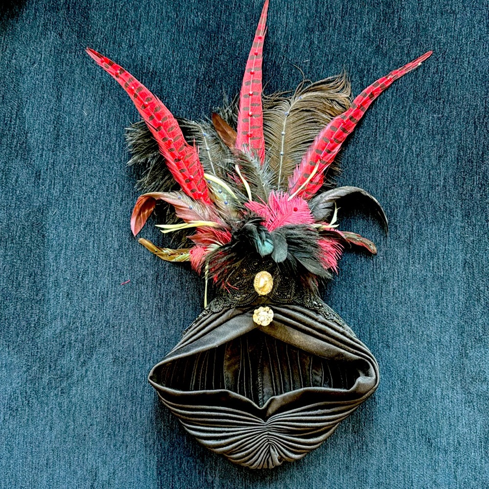 Custom made burlesque headpiece w/ real feathers & Swarovski rhinestones.
